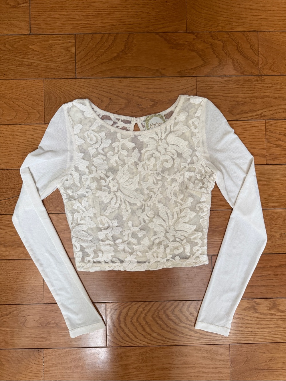 Alythea Floral Lace Long-Sleeve Cropped Top